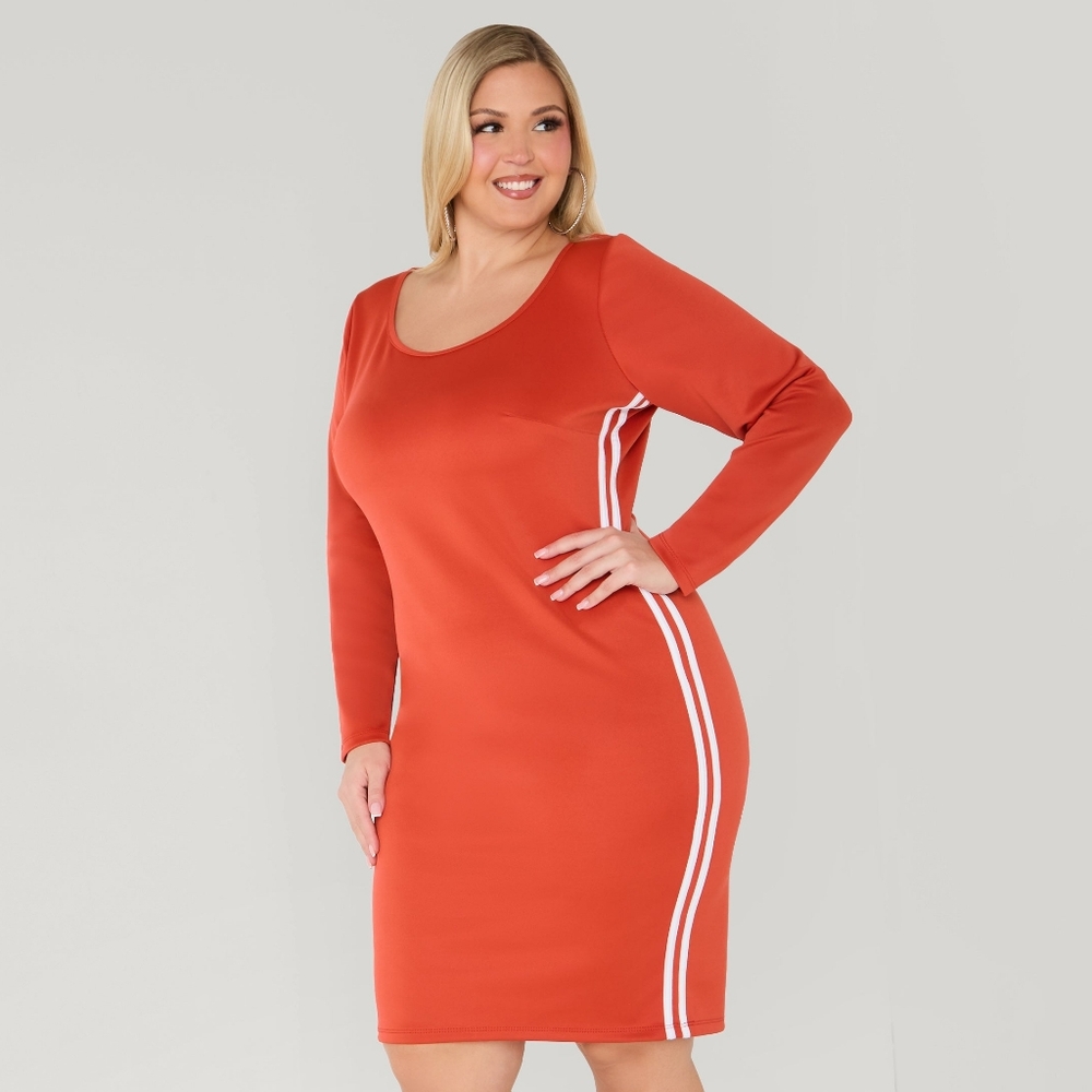 Rust Stripe Trimmed Bodycon Dress 14/16